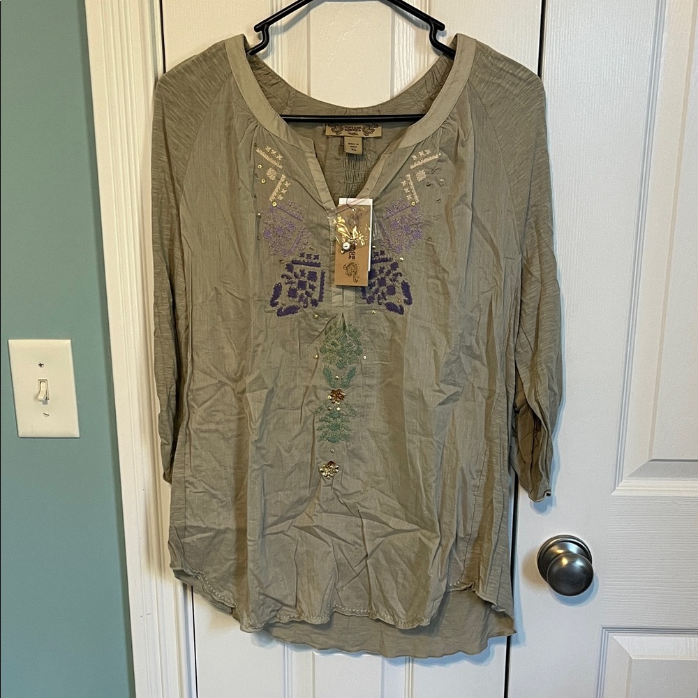 Vintage America Olive Tunic with Embroidery